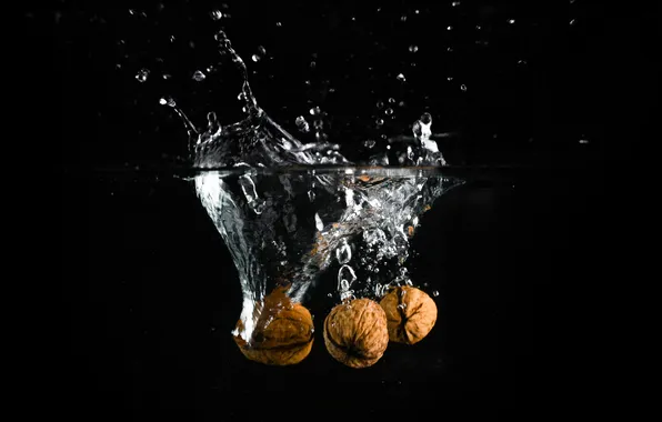 Black, water, background, nuts