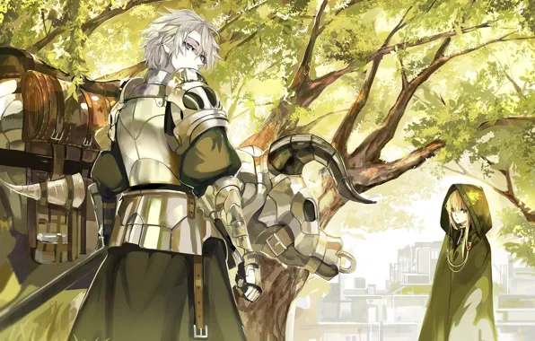 Picture girl, anime, art, knight, bull