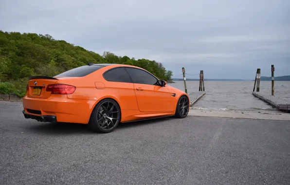 BMW, Orange, E92, Lake, Rear View, M3
