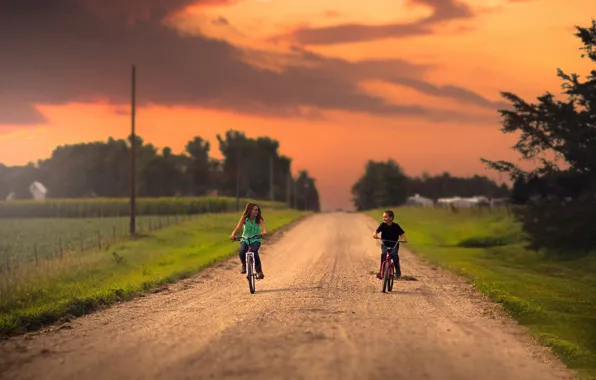 Road, boy, girl, bikes