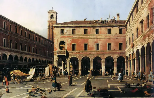 Picture, the urban landscape, Canaletto, Giovanni Antonio Canal, The area in Rialto, Campo di Rialto