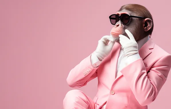 Pink, gloves, jacket, chimpanzees, sunglasses, mod, obezyana, AI art