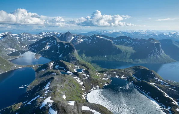Clouds, Mountains, Lake, Norway, Top, Senja