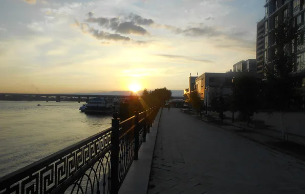 The sky, the sun, clouds, sunset, the city, building, home, the evening