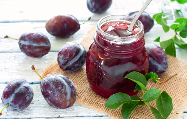 Bank, plum, wood, jam, jam, Olena Rudo