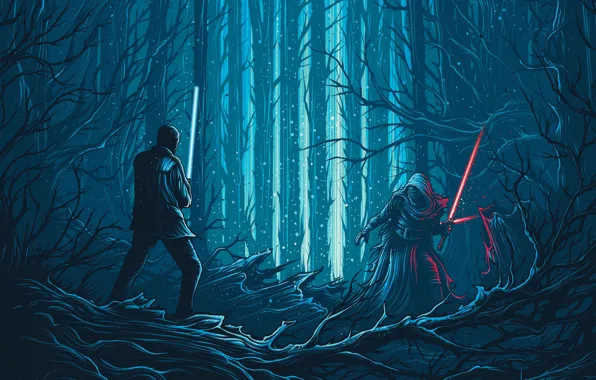 Picture forest, fiction, vector, art, swords, fight, Finn, Star Wars: The Force Awakens