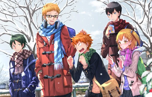 Picture winter, girl, snow, trees, anime, art, guys, swordsouls