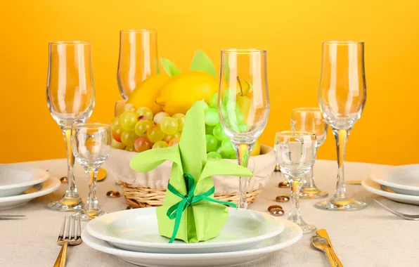 Dishes, citrus, fruit, napkin