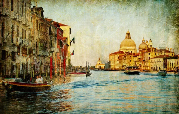 Picture home, boats, Venice, channel, vintage, vintage, old photo