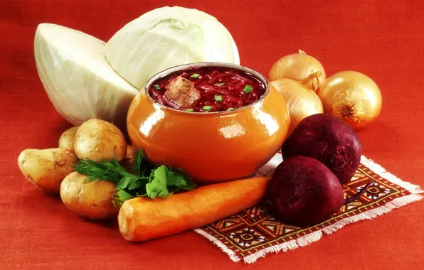Picture bow, vegetables, carrots, cabbage, soup, pot, potatoes, beets