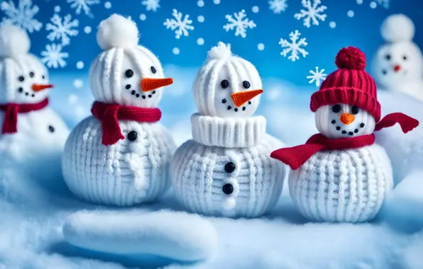 Winter, snow, smile, toys, Christmas, New year, snowmen, snowman