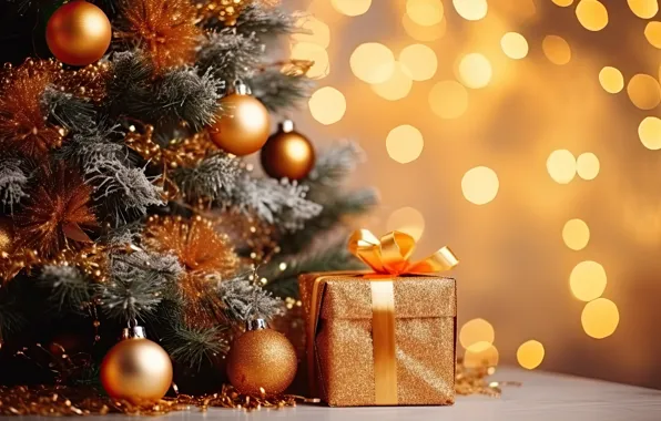 Balls, glare, gift, balls, Christmas, New year, tree