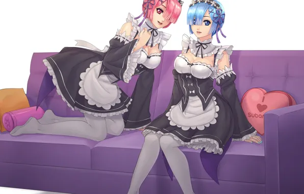 Chest, girl, dress, art, Ram, Rem, Re Zero