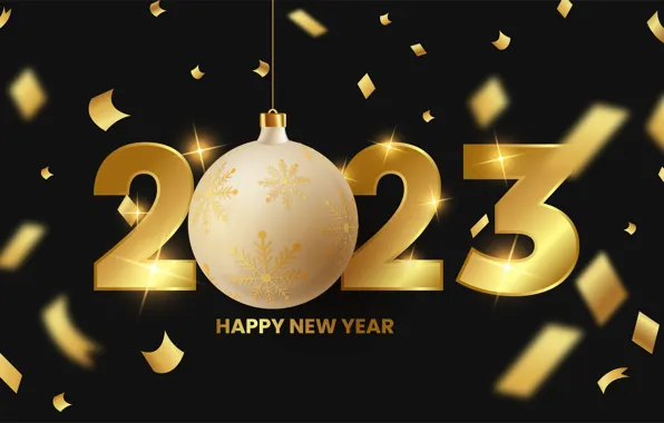 Snowflakes, the dark background, the inscription, ball, ball, figures, New year, black background