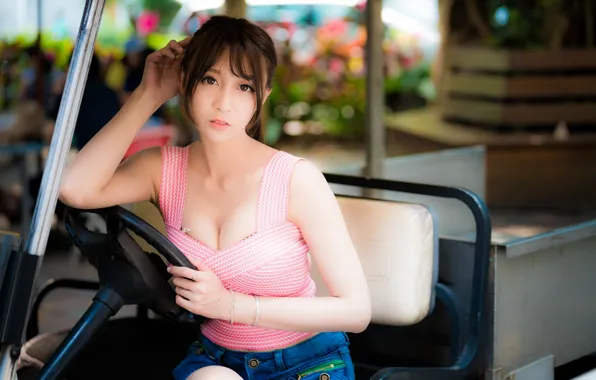 Look, sexy, neckline, Asian, neckline, bokeh