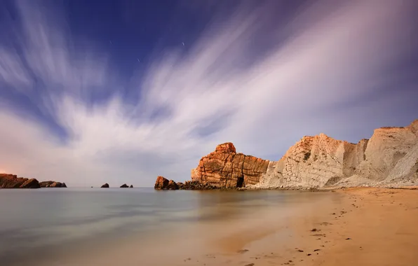 Sea, beach, the sky, clouds, the ocean, rocks