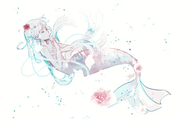 Picture girl, flowers, mermaid, under water