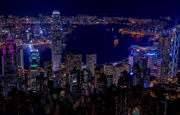 Night, the city, lights, Hong Kong, China, China