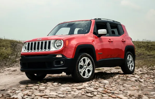 Red, stones, meadows, Jeep, Renegade, Jeep Renegade