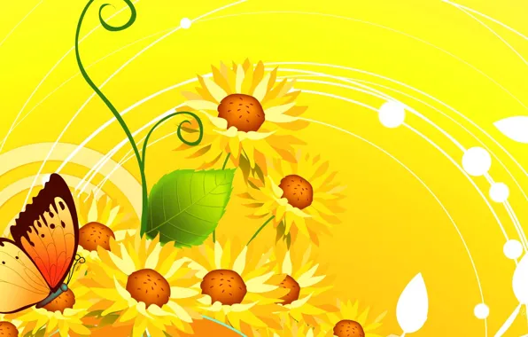 Picture flowers, collage, butterfly, vector