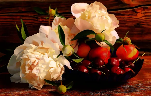 Picture Figure, Fruit, Art, Art, Peonies, Peonies, Cherries