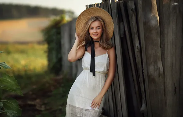 Picture the fence, Girl, hat, dress, Dasha, Dmitry Arhar
