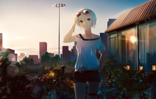 Girl, the city, plant