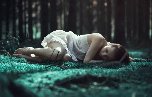 Picture forest, girl, longing, Emerald woods