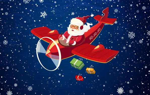 Minimalism, The plane, Snow, Christmas, Costume, Snowflakes, Background, New year