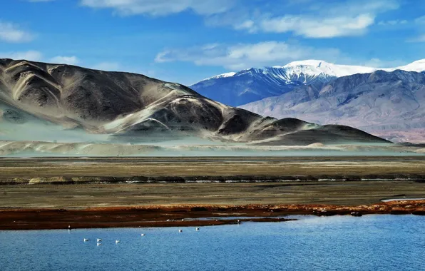 Picture the sky, clouds, mountains, lake, Pamir