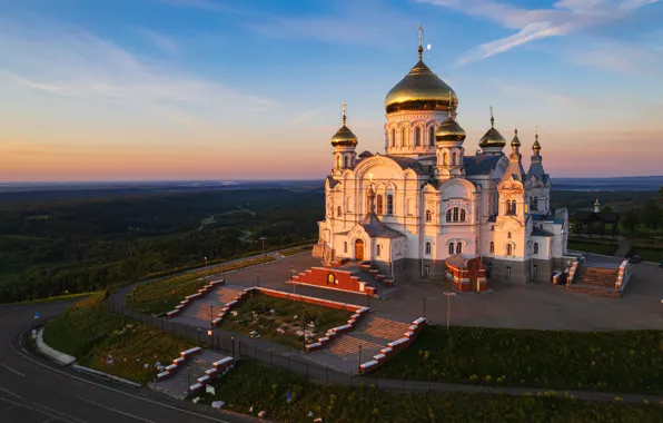 Picture landscape, morning, temple, stairs, Perm Krai, White mountain, Belogorsky Nicholas monastery, Alexander Lukin