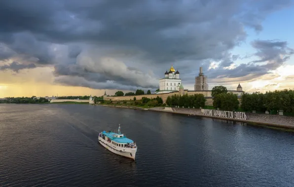 Landscape, nature, the city, river, The Kremlin, fortress, Pskov, Chrome