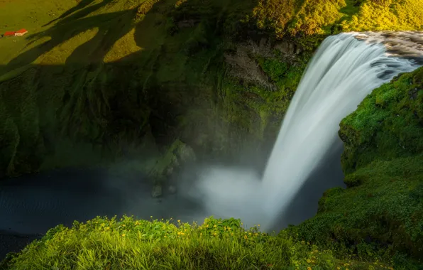 Picture rock, waterfall, stream, Iceland, Iceland, Skogafoss, Skogarfoss