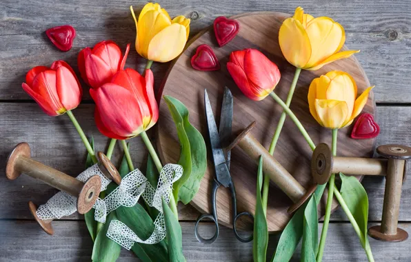 Hearts, tulips, scissors, braid, coil