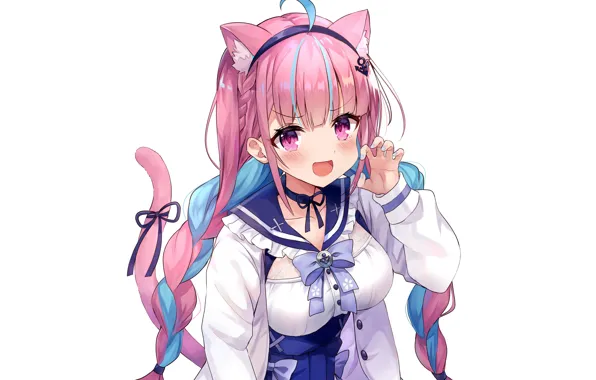 Girl, sexy, cleavage, pink hair, long hair, boobs, anime, beautiful