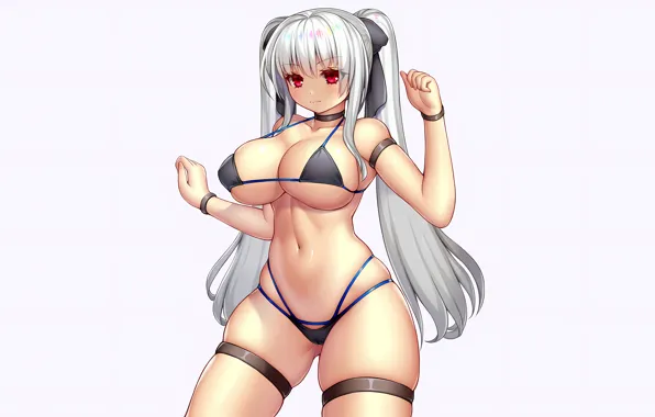 Girl, sexy, cleavage, long hair, boobs, anime, beautiful, twintails