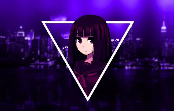 Girl, Dark, Purple, Anime, Pixel, Violet