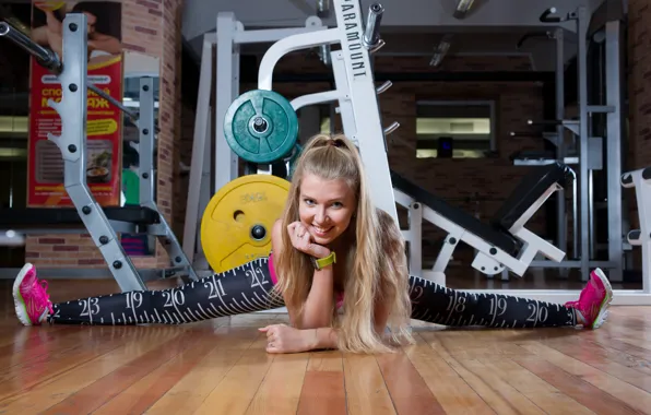Picture girl, smile, style, sport, stretching, the gym