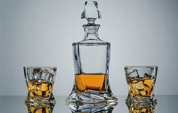 Style, background, ice, glasses, whiskey, decanter, Evgeny Degtev
