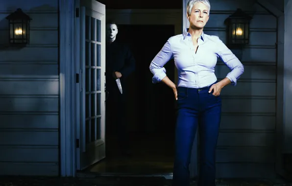 Picture mask, Halloween, pumpkin, Halloween, jason, Jamie Lee Curtis, Laurie Strod, Jamie Lee Curtis