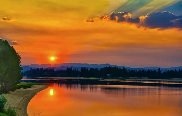 Picture sunset, lake, Lake Cascade