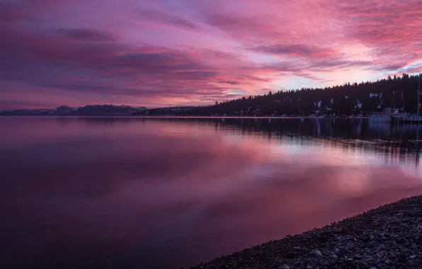 Picture forest, sunset, clouds, nature, shore, USA, California, lake Tahoe