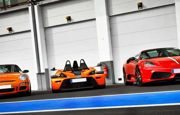 Picture red, 911, Porsche, F430, Ferrari, Ferrari, Porsche, KTM