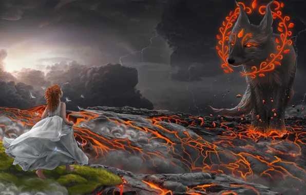 Girl, lava, Fox, photoart