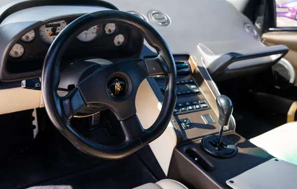 Picture Lamborghini, Diablo, steering wheel, car interior, Lamborghini Diablo SE30