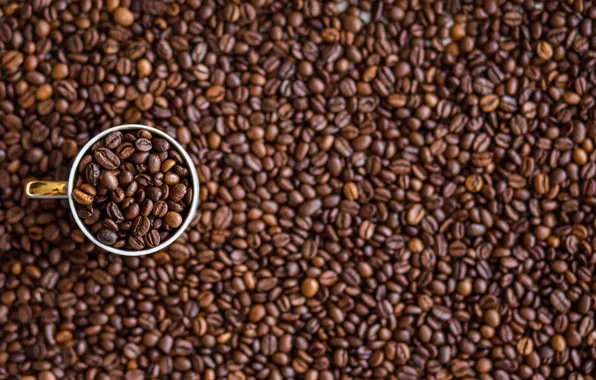 Macro, Grain, Coffee, A bunch, Cup, A lot, Coffee beans, Coffee