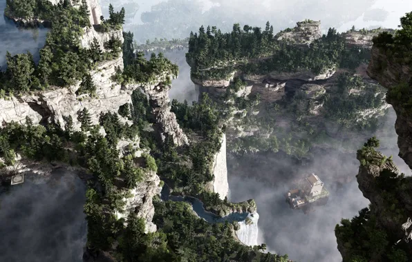 Mountains, castle, abyss, Sapphire Lakes