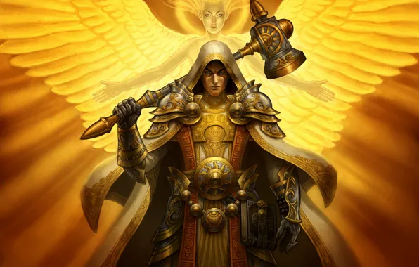 Picture light, angel, armor, hammer, Warrior