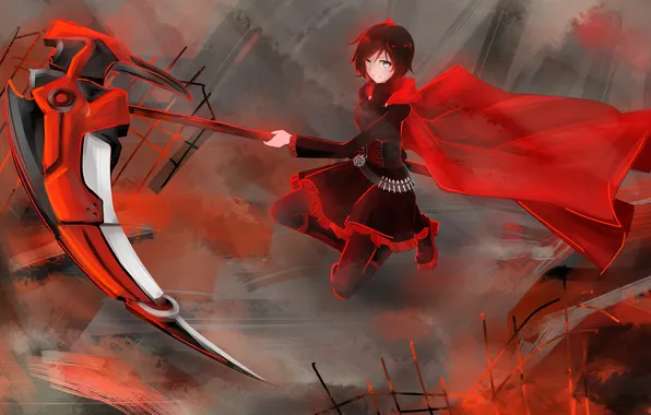 Picture look, girl, weapons, anger, braid, art, rwby, ruby rose