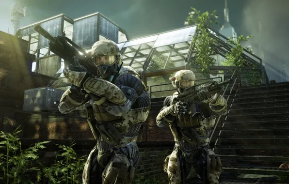 Picture weapons, greenhouse, Crysis 2, military, the nanosuit